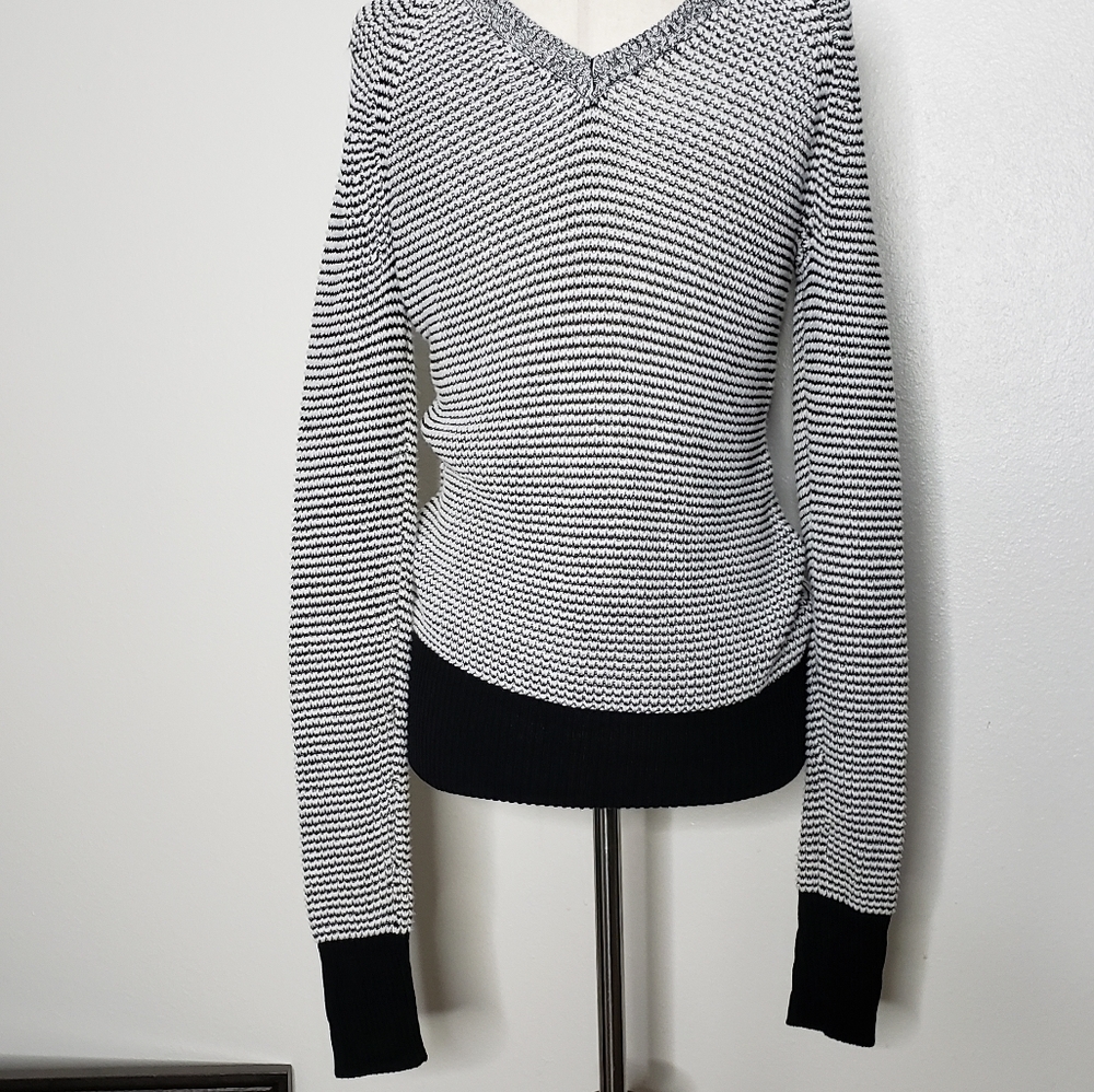 Calvin Klein Black White Striped Sweater Layer Spring Lightweight Designer - Picture 9 of 12